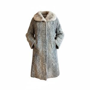 VTG Flemington Furs Fur Coat Medium Persian Lamb Poodle Gray Mink Luxury Collar